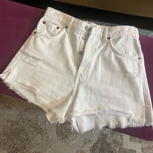 Zara White Distressed Denim Shorts